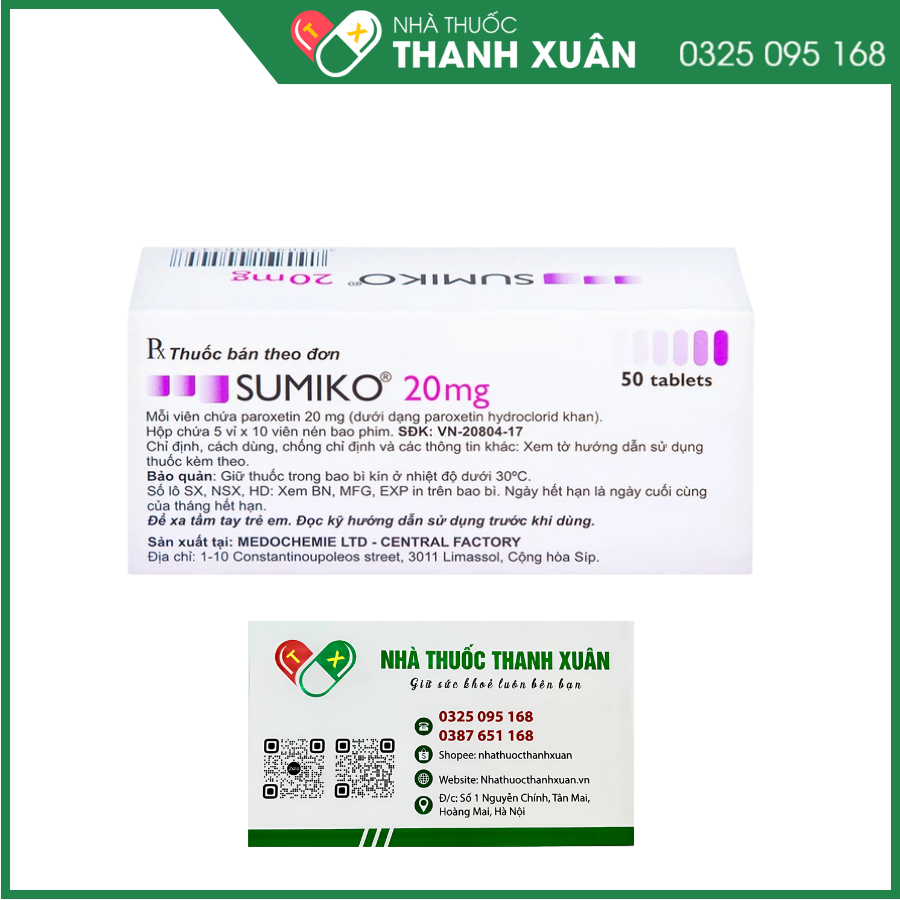 Sumiko 20mg điều trị bệnh trầm cảm nặng và rối loạn lo âu